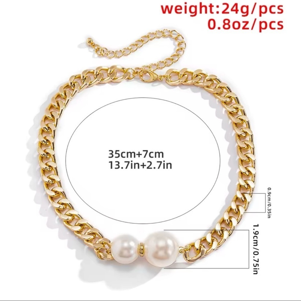 Ginevra Pearl Gold Chain Statement Necklace - Picture 9 of 11